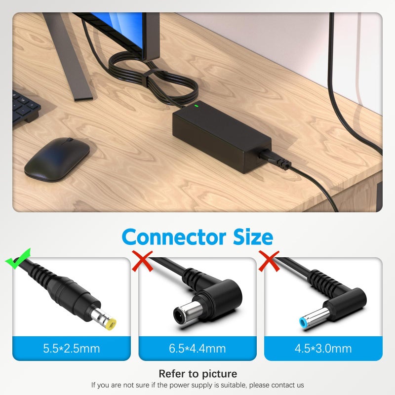 LJO-EEIH 12V Power Cord Compatible with Dell Monitor 22'' 23'' 24'' 27" S2316H, S2316M, S2340L, S2340M, S2440L, S2740L, S2240L, S2240T, S2240M, S2216H, S2216M Monitor Power Supply Cord Replacement - Image 5
